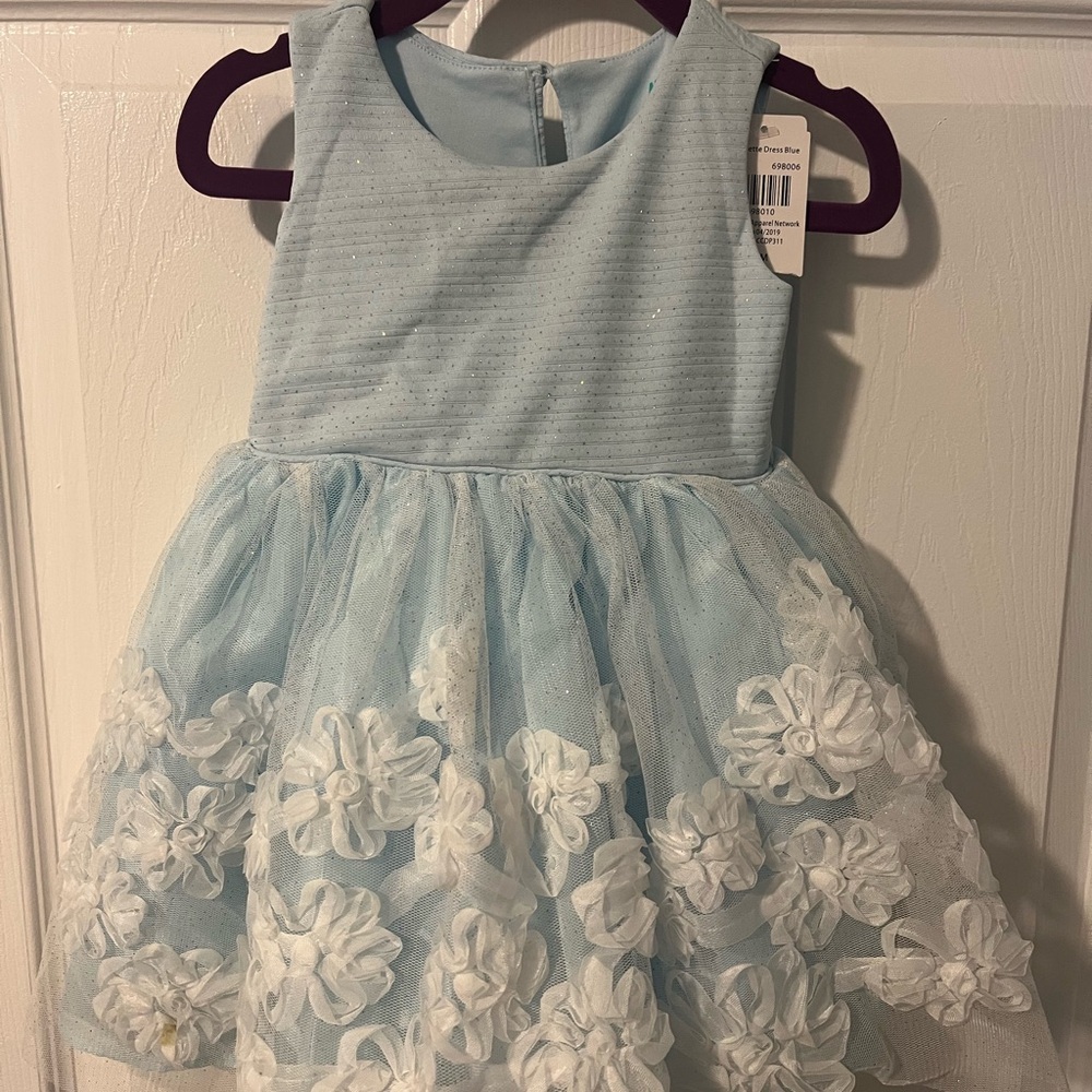Elegant Blue Kids Dress with Floral Accents
